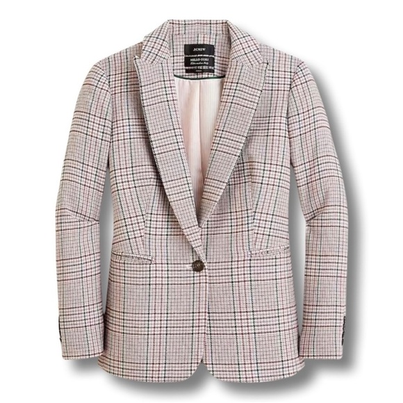 J. Crew Parke Plaid Nello Gori Wool Blazer Italian Neutral Houndstooth Size 00 - Picture 2 of 12